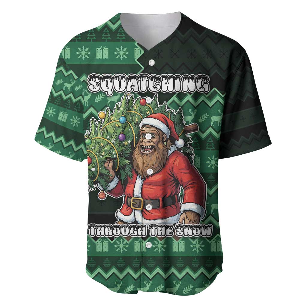 Bigfoot Christmas Baseball Jersey Squatching Through The Snow - Wonder Print Shop