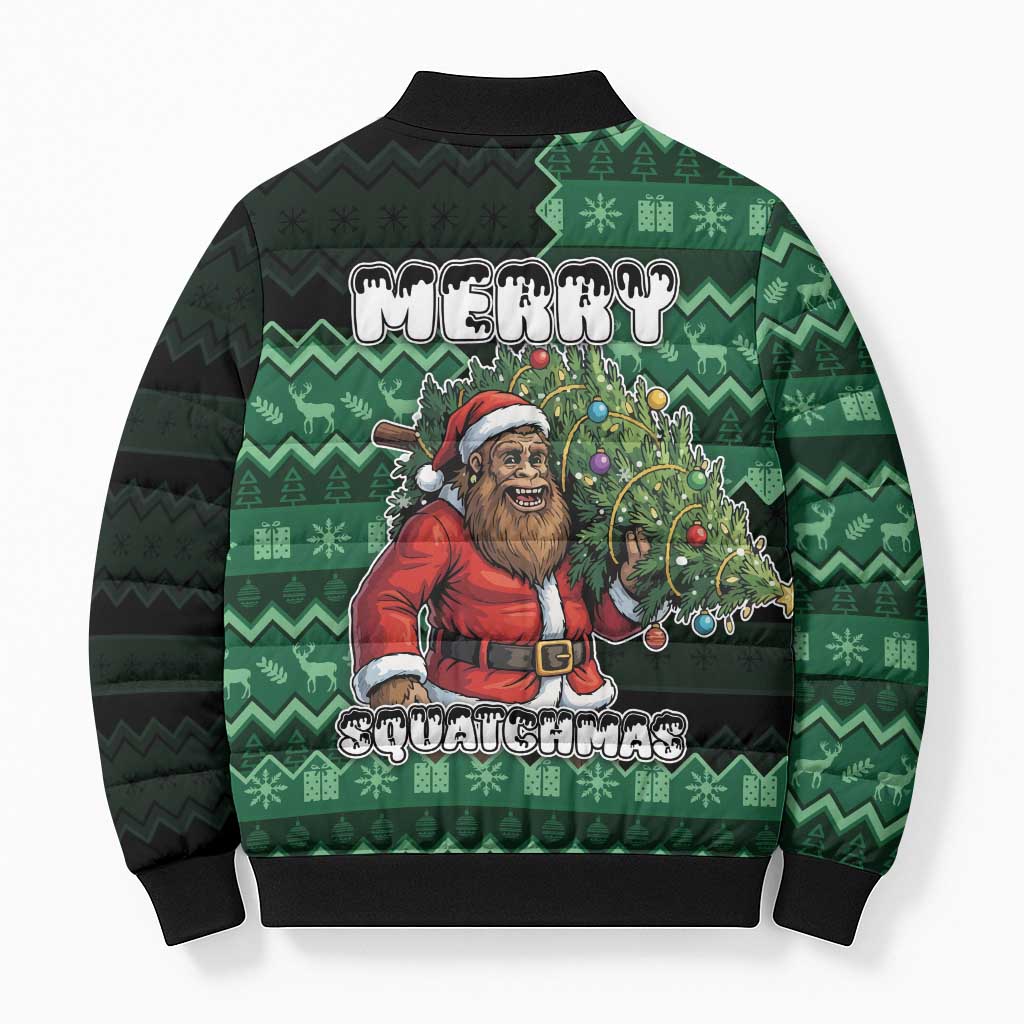 Bigfoot Christmas Bomber Puffer Jacket Squatching Through The Snow - Wonder Print Shop