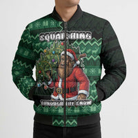 Bigfoot Christmas Bomber Puffer Jacket Squatching Through The Snow - Wonder Print Shop