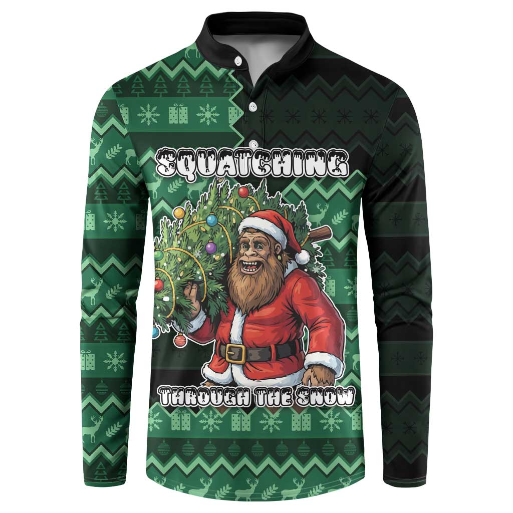 Bigfoot Christmas Button Sweatshirt Squatching Through The Snow - Wonder Print Shop