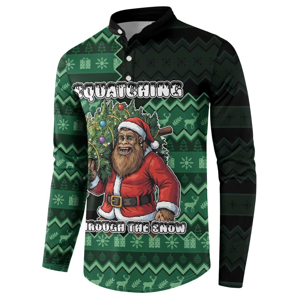 Bigfoot Christmas Button Sweatshirt Squatching Through The Snow - Wonder Print Shop