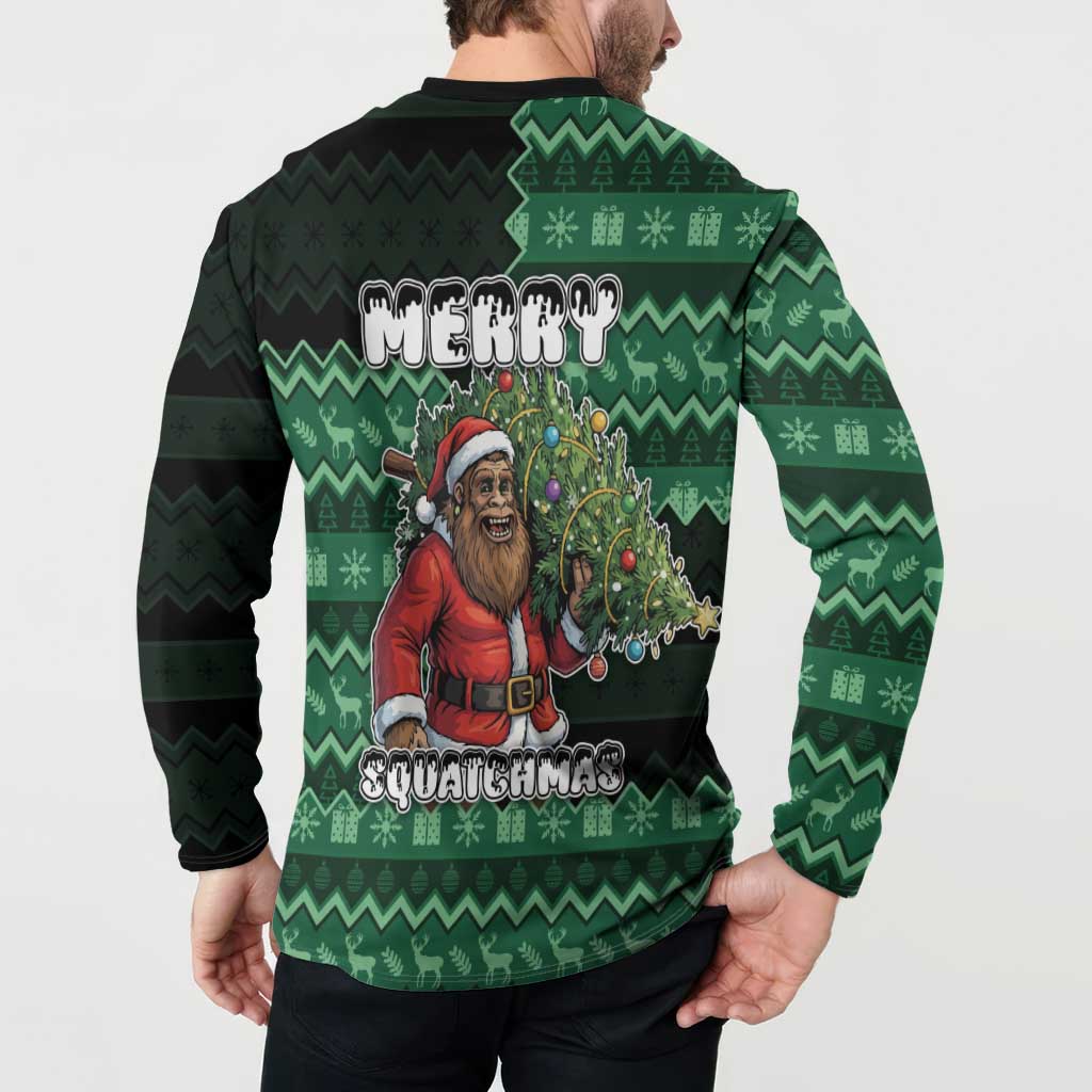 Bigfoot Christmas Button Sweatshirt Squatching Through The Snow - Wonder Print Shop