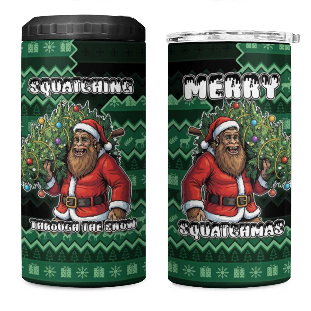 Bigfoot Christmas 4 in 1 Can Cooler Tumbler Squatching Through The Snow - Wonder Print Shop