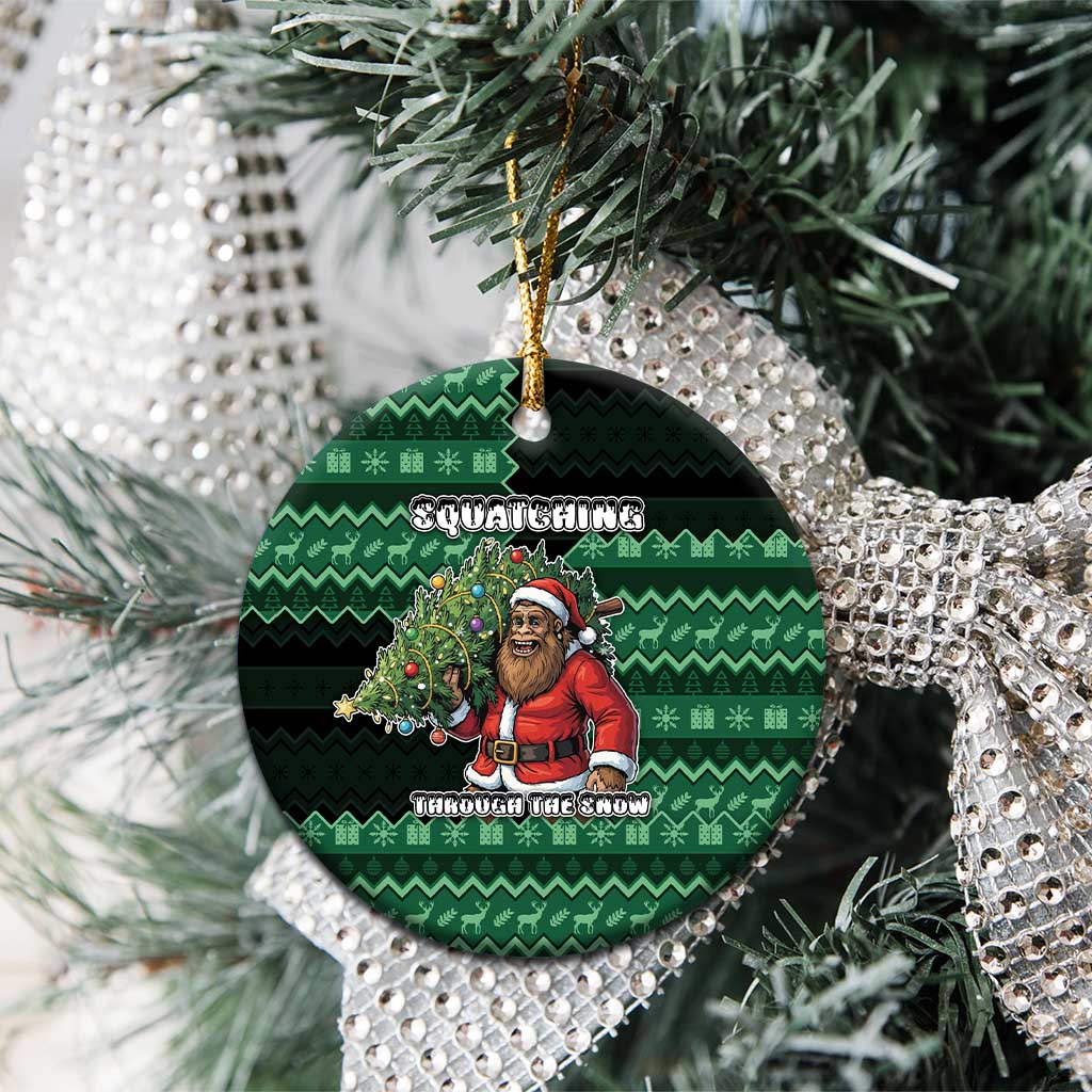 Bigfoot Christmas Ceramic Ornament Squatching Through The Snow - Wonder Print Shop