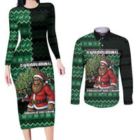 Bigfoot Christmas Couples Matching Long Sleeve Bodycon Dress and Long Sleeve Button Shirt Squatching Through The Snow - Wonder Print Shop