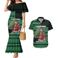 Bigfoot Christmas Couples Matching Mermaid Dress and Hawaiian Shirt Squatching Through The Snow - Wonder Print Shop