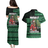 Bigfoot Christmas Couples Matching Puletasi and Hawaiian Shirt Squatching Through The Snow - Wonder Print Shop