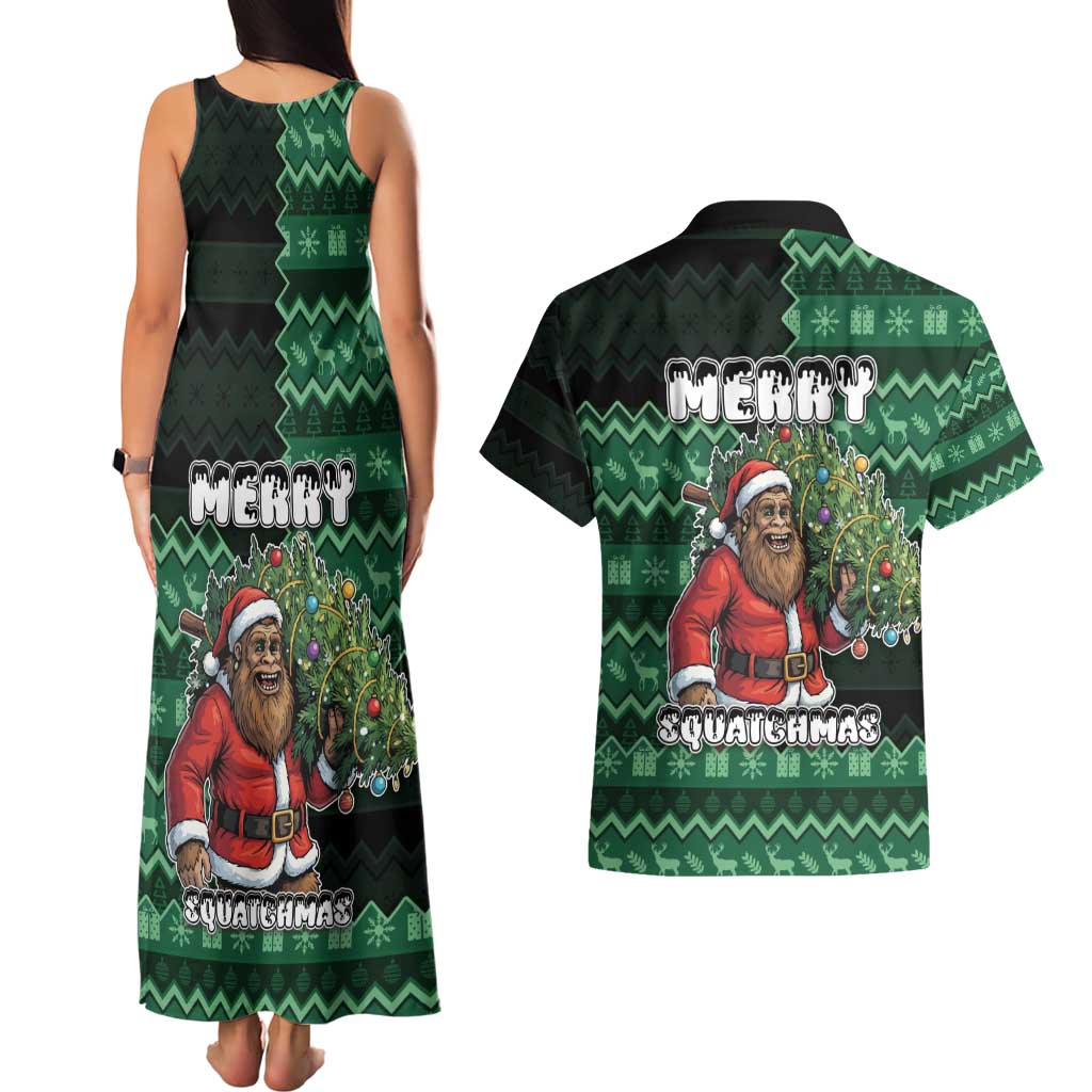 Bigfoot Christmas Couples Matching Tank Maxi Dress and Hawaiian Shirt Squatching Through The Snow - Wonder Print Shop