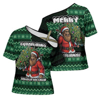 Bigfoot Christmas Cross Shoulder Shirt Squatching Through The Snow - Wonder Print Shop