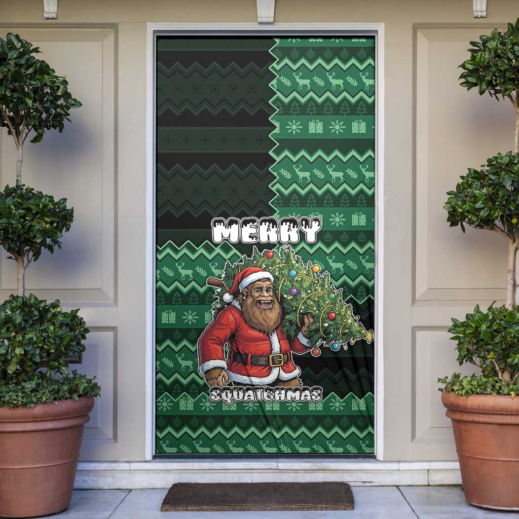 Bigfoot Christmas Door Cover Squatching Through The Snow - Wonder Print Shop