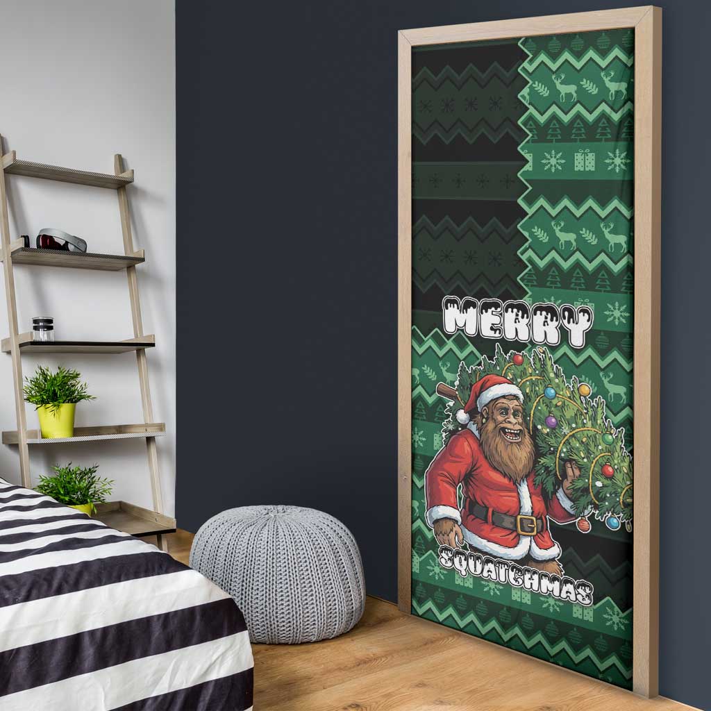 Bigfoot Christmas Door Cover Squatching Through The Snow - Wonder Print Shop