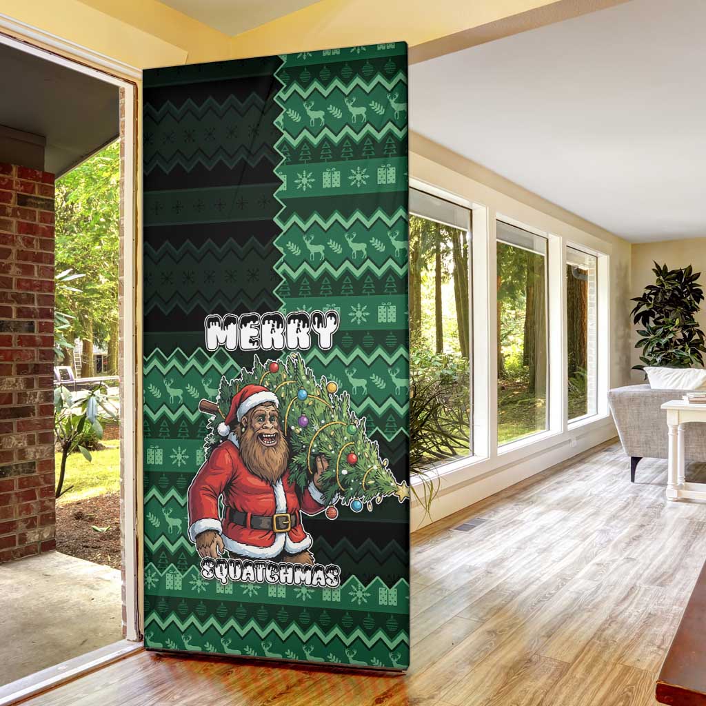 Bigfoot Christmas Door Cover Squatching Through The Snow - Wonder Print Shop