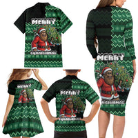 Bigfoot Christmas Family Matching Long Sleeve Bodycon Dress and Hawaiian Shirt Squatching Through The Snow - Wonder Print Shop