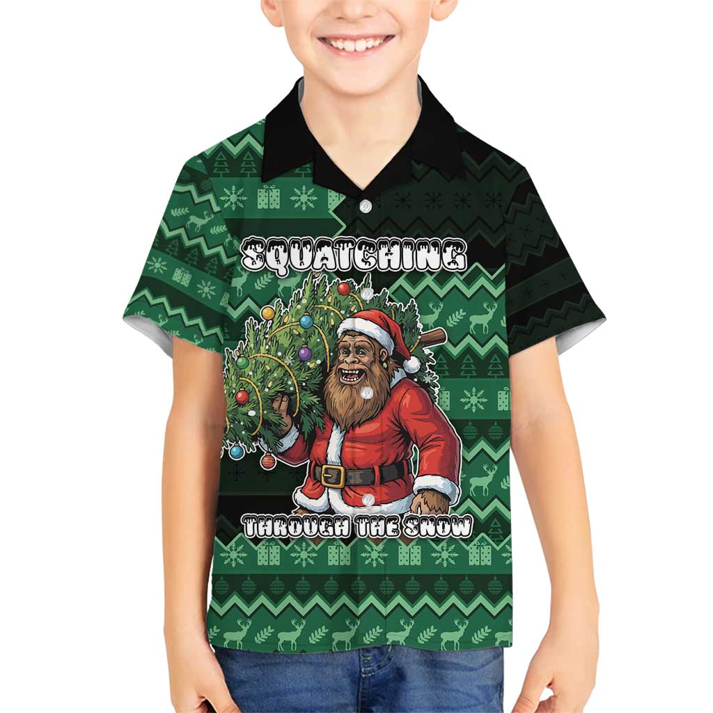 Bigfoot Christmas Family Matching Long Sleeve Bodycon Dress and Hawaiian Shirt Squatching Through The Snow - Wonder Print Shop