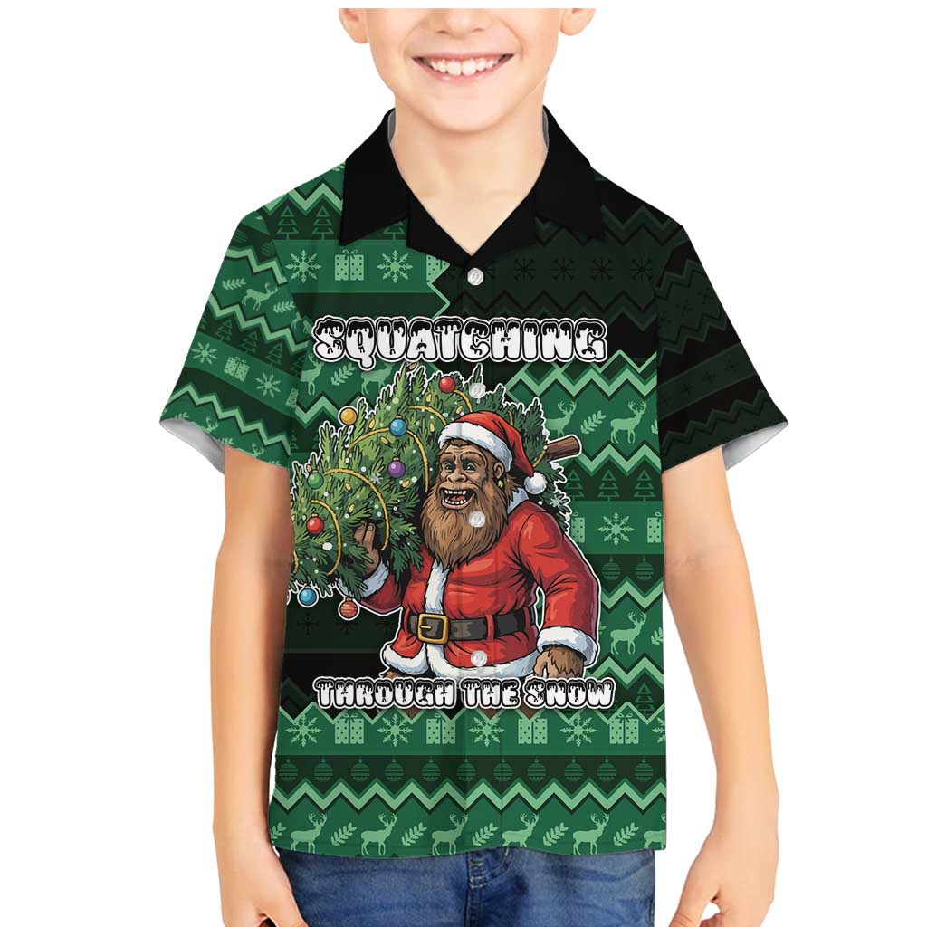 Bigfoot Christmas Family Matching Mermaid Dress and Hawaiian Shirt Squatching Through The Snow - Wonder Print Shop