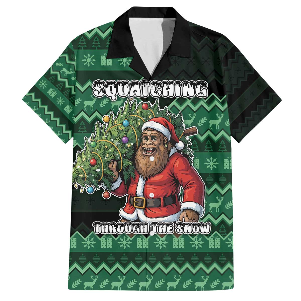 Bigfoot Christmas Family Matching Off The Shoulder Long Sleeve Dress and Hawaiian Shirt Squatching Through The Snow - Wonder Print Shop