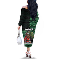 Bigfoot Christmas Family Matching Off The Shoulder Long Sleeve Dress and Hawaiian Shirt Squatching Through The Snow - Wonder Print Shop