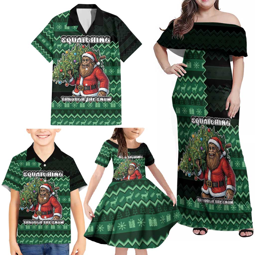 Bigfoot Christmas Family Matching Off Shoulder Maxi Dress and Hawaiian Shirt Squatching Through The Snow - Wonder Print Shop