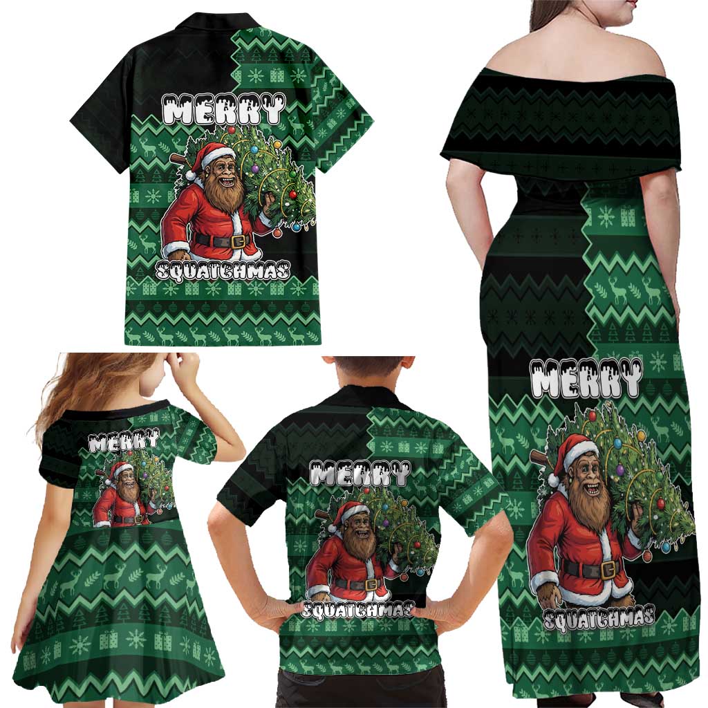 Bigfoot Christmas Family Matching Off Shoulder Maxi Dress and Hawaiian Shirt Squatching Through The Snow - Wonder Print Shop