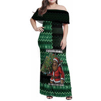 Bigfoot Christmas Family Matching Off Shoulder Maxi Dress and Hawaiian Shirt Squatching Through The Snow - Wonder Print Shop