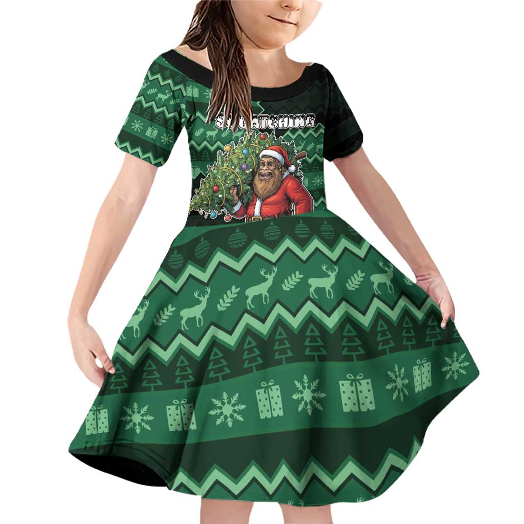 Bigfoot Christmas Family Matching Off Shoulder Short Dress and Hawaiian Shirt Squatching Through The Snow - Wonder Print Shop