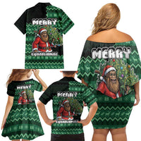 Bigfoot Christmas Family Matching Off Shoulder Short Dress and Hawaiian Shirt Squatching Through The Snow - Wonder Print Shop