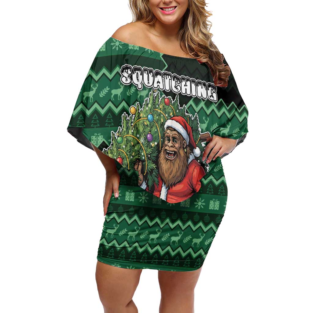Bigfoot Christmas Family Matching Off Shoulder Short Dress and Hawaiian Shirt Squatching Through The Snow - Wonder Print Shop