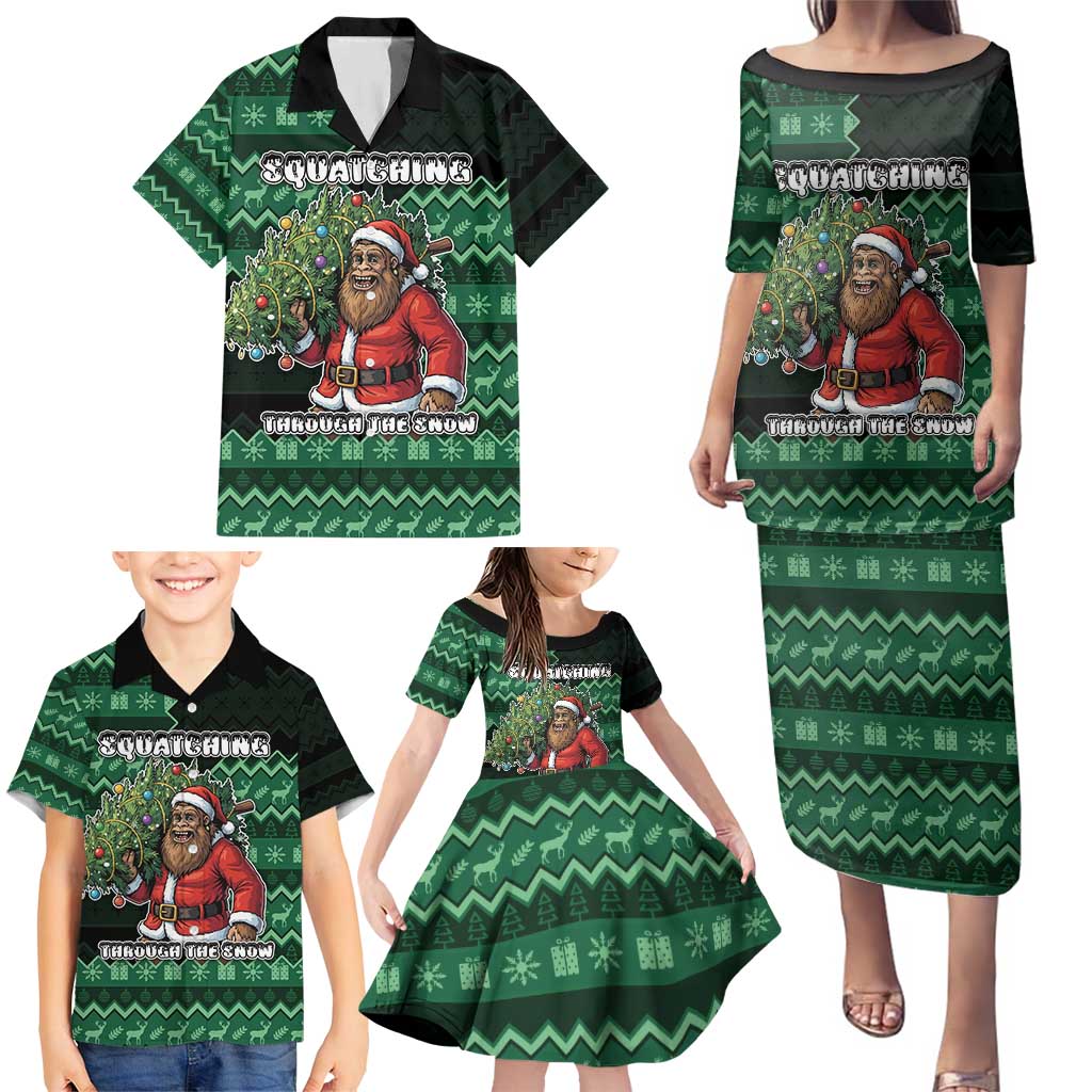 Bigfoot Christmas Family Matching Puletasi and Hawaiian Shirt Squatching Through The Snow - Wonder Print Shop