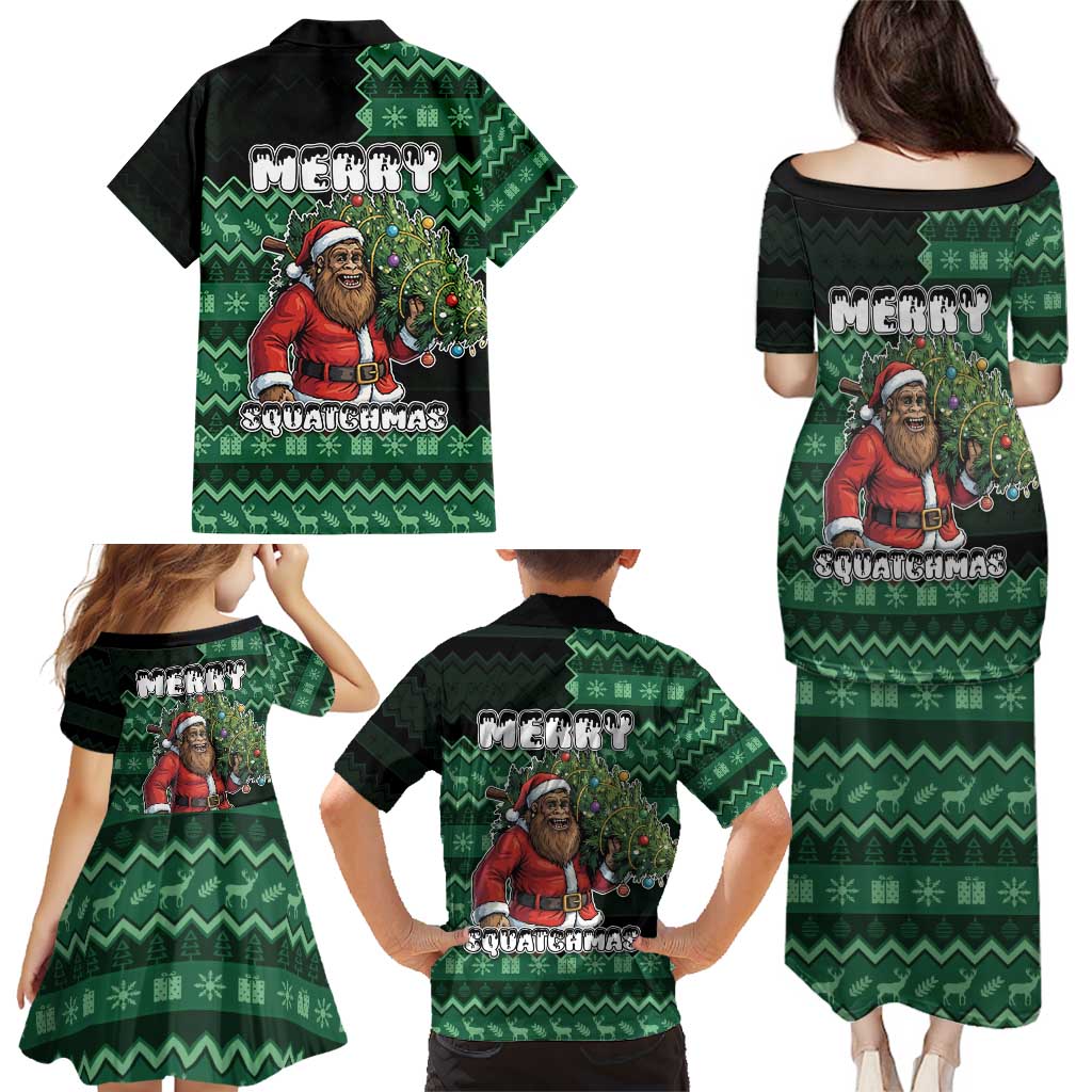 Bigfoot Christmas Family Matching Puletasi and Hawaiian Shirt Squatching Through The Snow - Wonder Print Shop