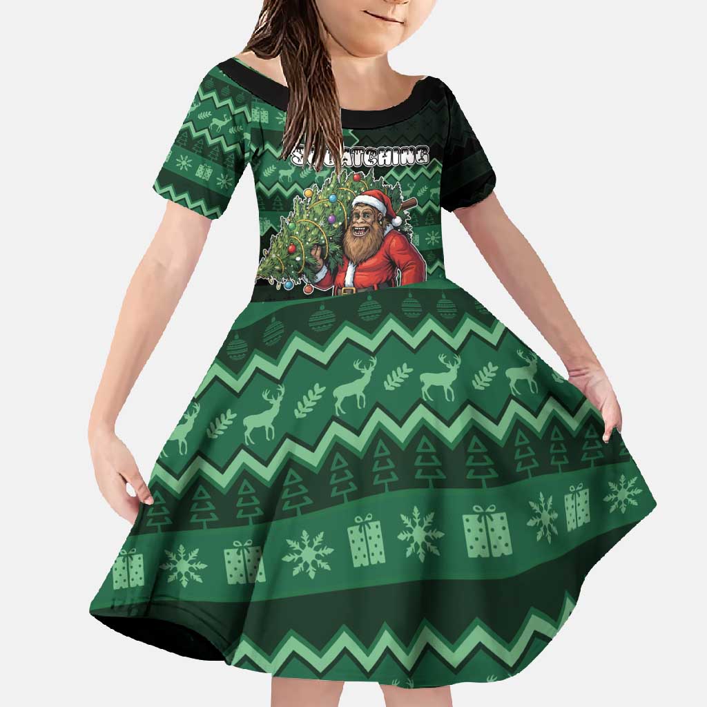 Bigfoot Christmas Family Matching Short Sleeve Bodycon Dress and Hawaiian Shirt Squatching Through The Snow - Wonder Print Shop