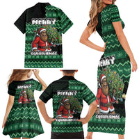 Bigfoot Christmas Family Matching Short Sleeve Bodycon Dress and Hawaiian Shirt Squatching Through The Snow - Wonder Print Shop
