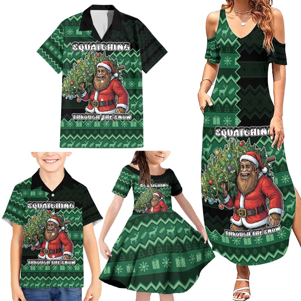 Bigfoot Christmas Family Matching Summer Maxi Dress and Hawaiian Shirt Squatching Through The Snow - Wonder Print Shop