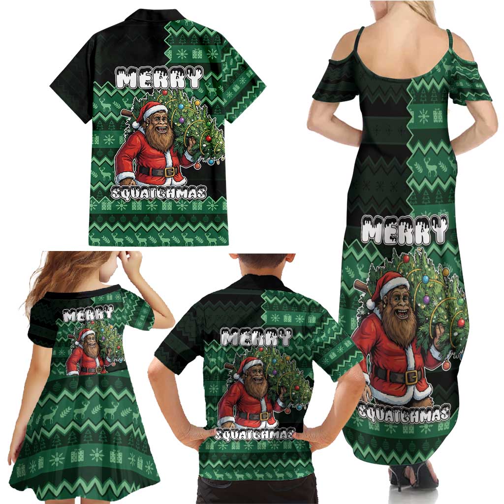 Bigfoot Christmas Family Matching Summer Maxi Dress and Hawaiian Shirt Squatching Through The Snow - Wonder Print Shop