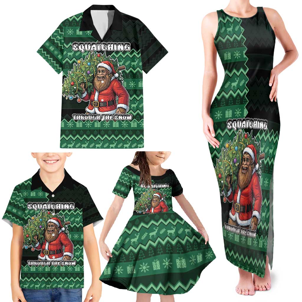 Bigfoot Christmas Family Matching Tank Maxi Dress and Hawaiian Shirt Squatching Through The Snow - Wonder Print Shop
