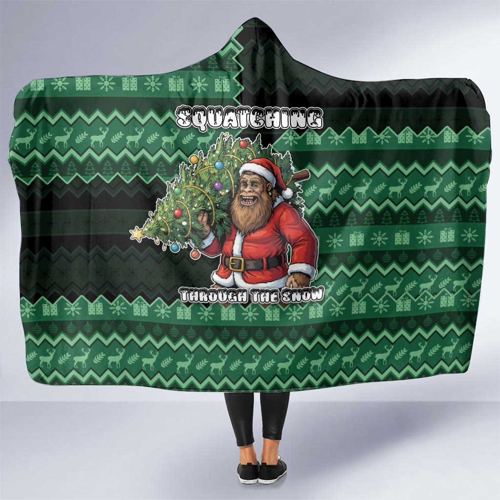 Bigfoot Christmas Hooded Blanket Squatching Through The Snow - Wonder Print Shop