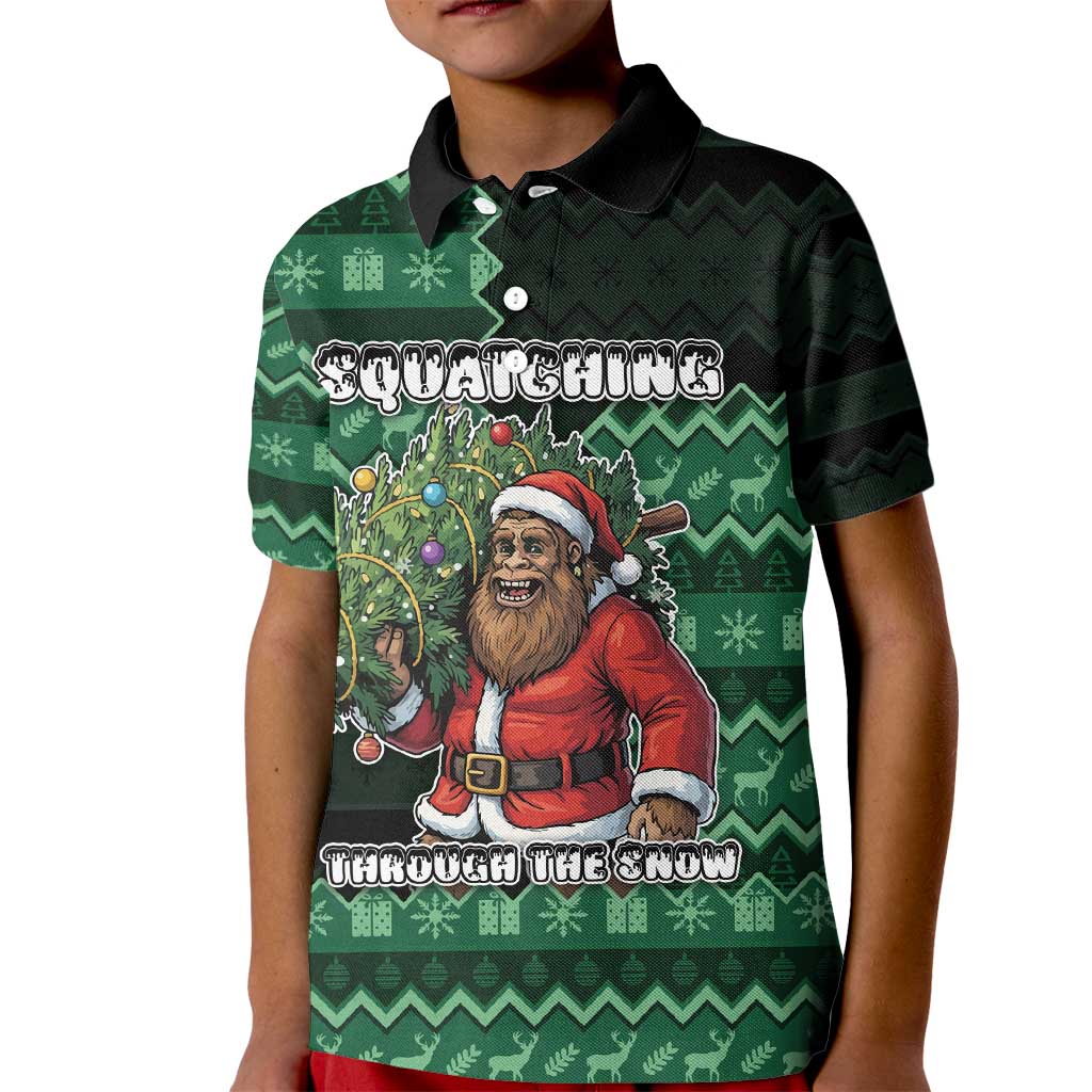 Bigfoot Christmas Kid Polo Shirt Squatching Through The Snow - Wonder Print Shop