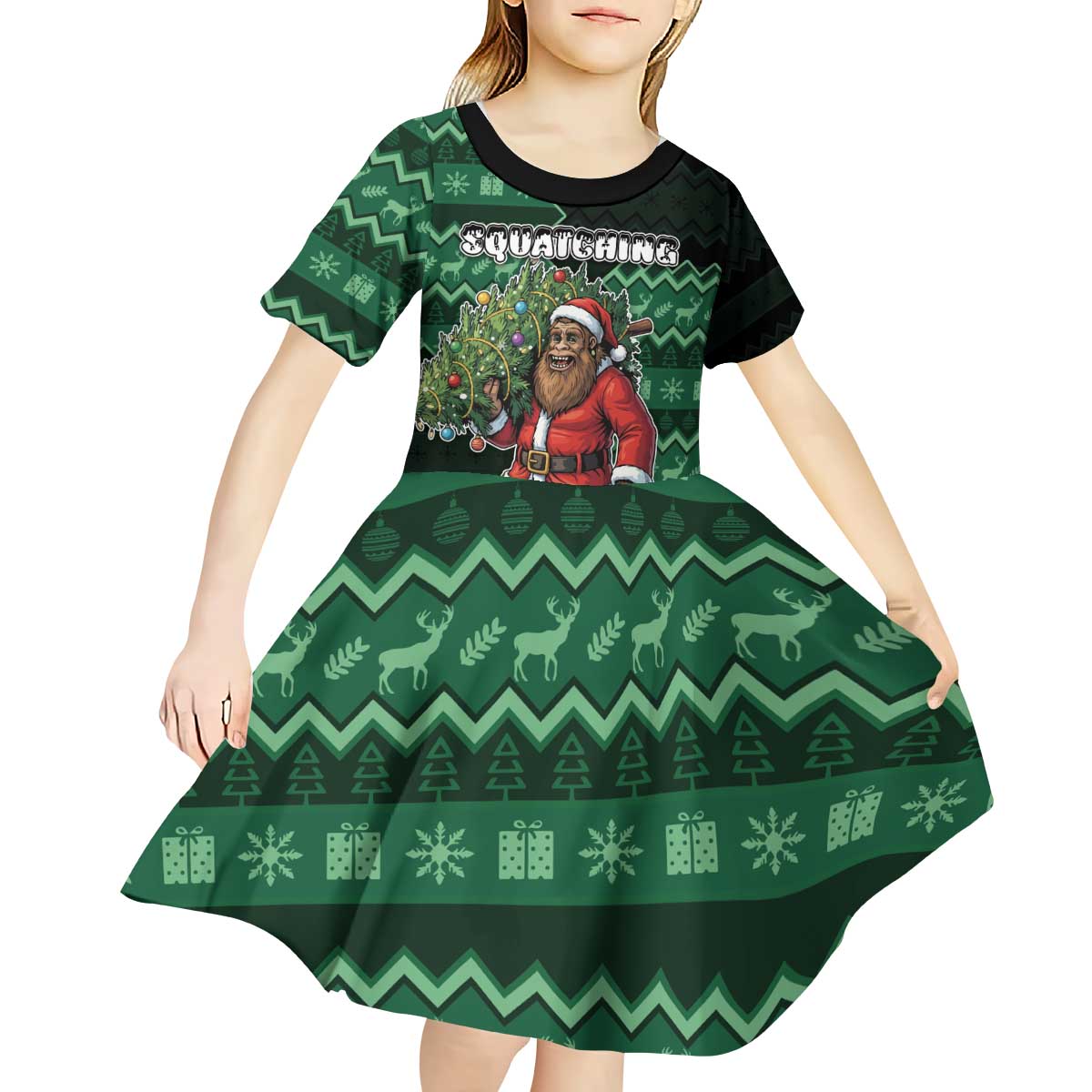 Bigfoot Christmas Kid Short Sleeve Dress Squatching Through The Snow - Wonder Print Shop