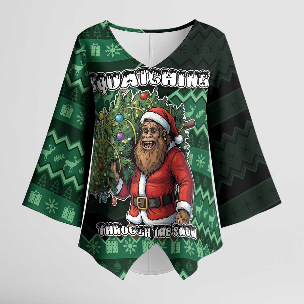 Bigfoot Christmas Kimono Sleeve Blouse Squatching Through The Snow - Wonder Print Shop