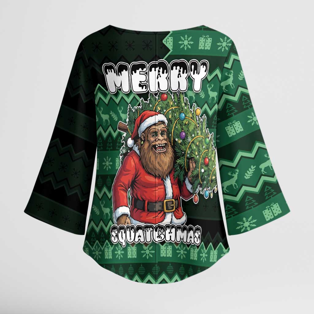Bigfoot Christmas Kimono Sleeve Blouse Squatching Through The Snow - Wonder Print Shop