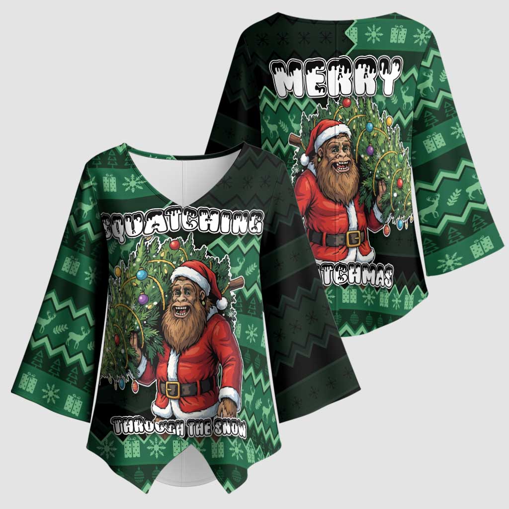 Bigfoot Christmas Kimono Sleeve Blouse Squatching Through The Snow - Wonder Print Shop