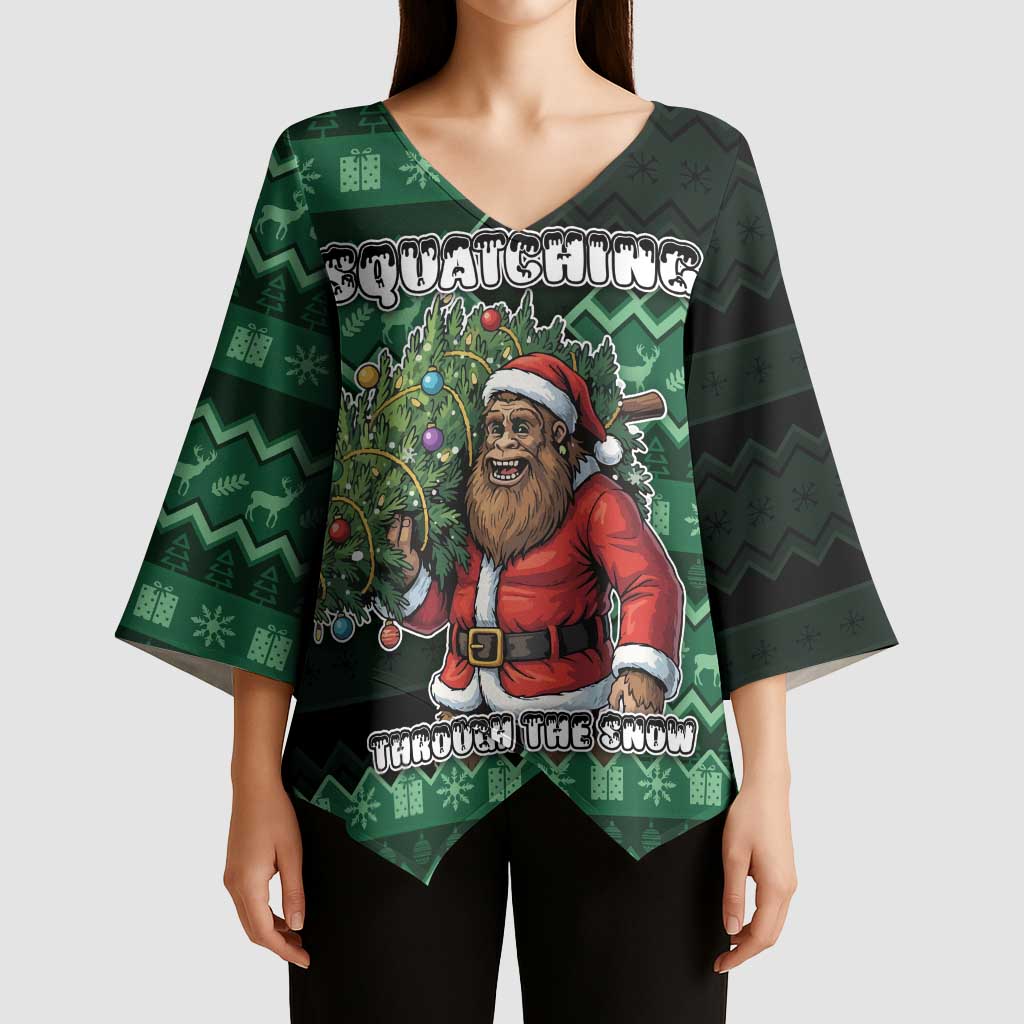 Bigfoot Christmas Kimono Sleeve Blouse Squatching Through The Snow - Wonder Print Shop