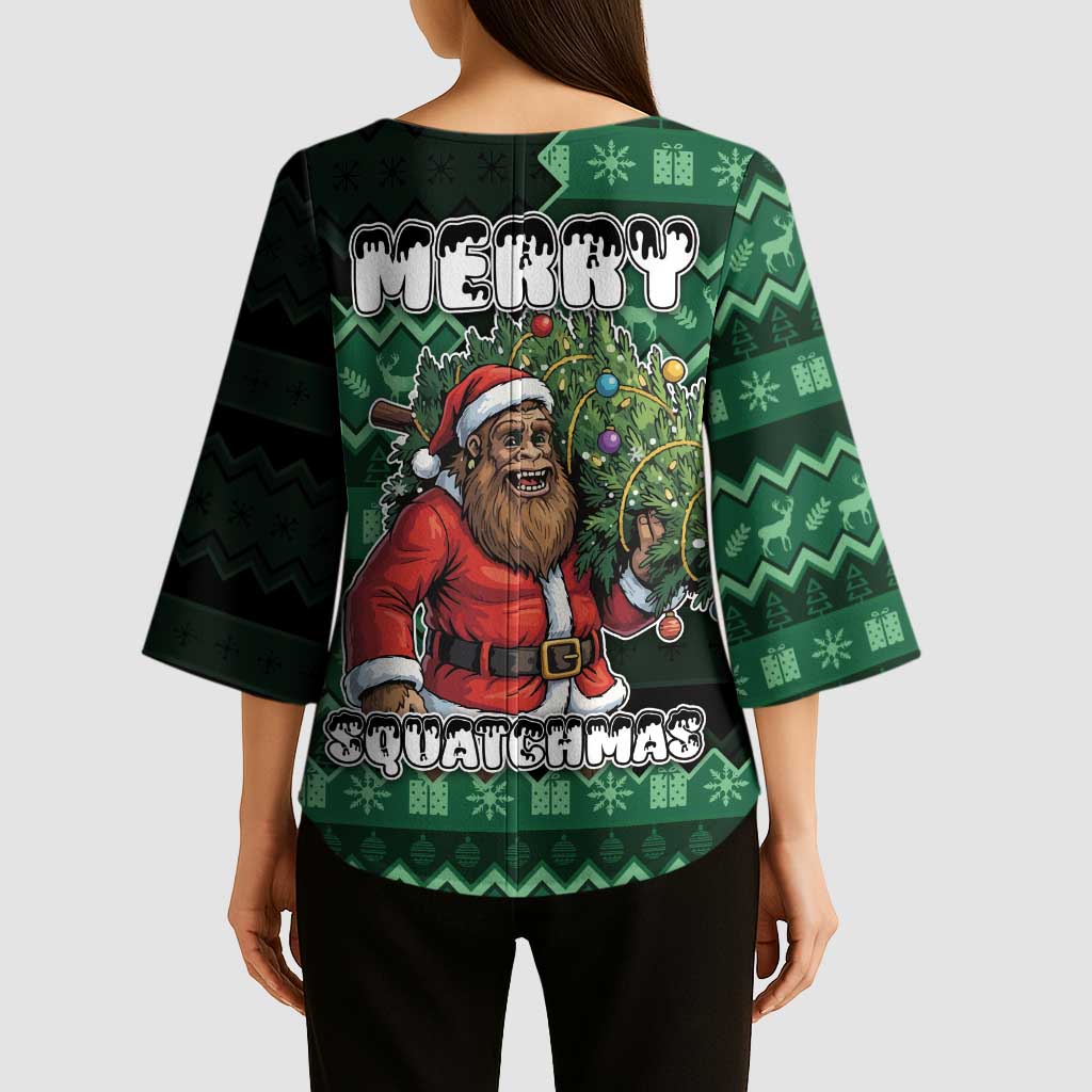 Bigfoot Christmas Kimono Sleeve Blouse Squatching Through The Snow - Wonder Print Shop