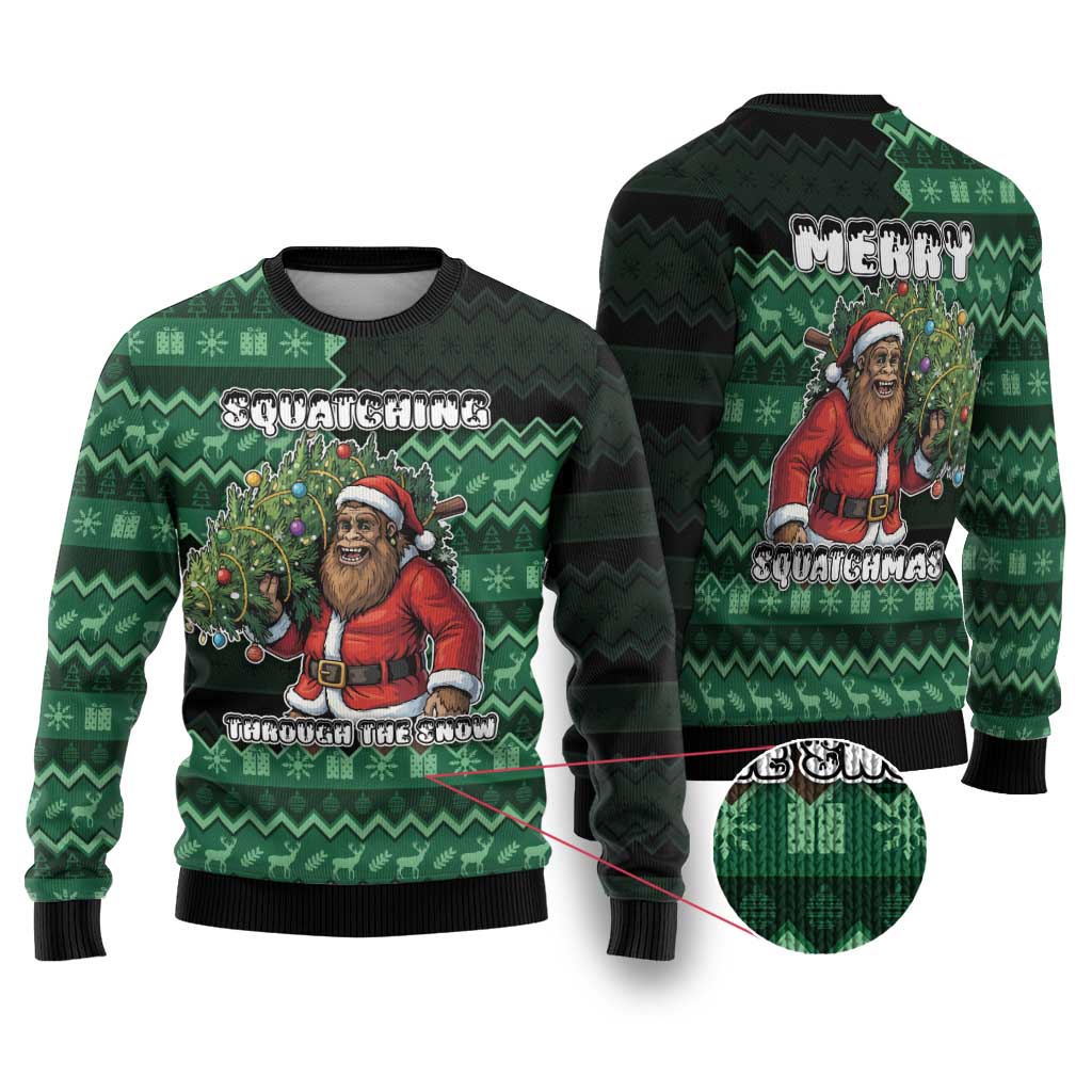 Bigfoot Christmas Ugly Christmas Sweater Squatching Through The Snow - Wonder Print Shop