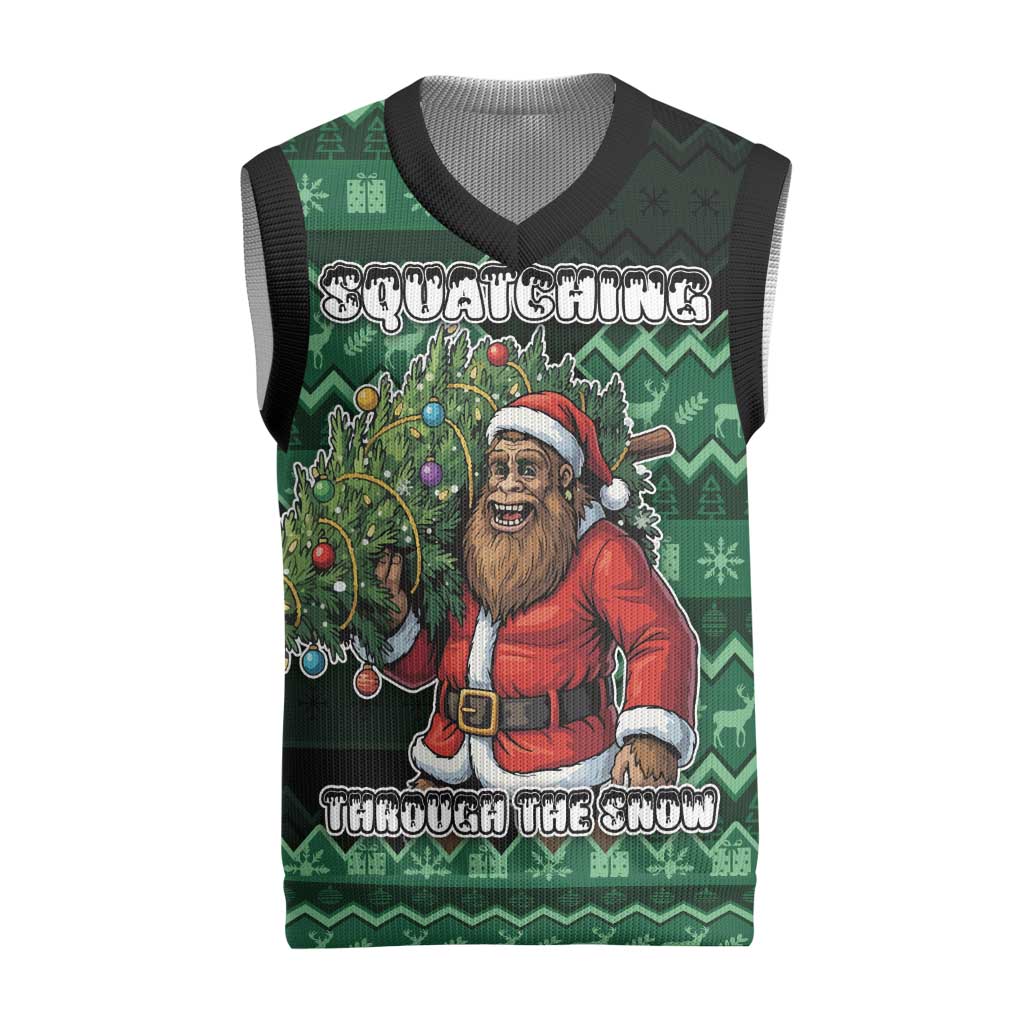 Bigfoot Christmas Knitted V-Neck Vest Squatching Through The Snow - Wonder Print Shop