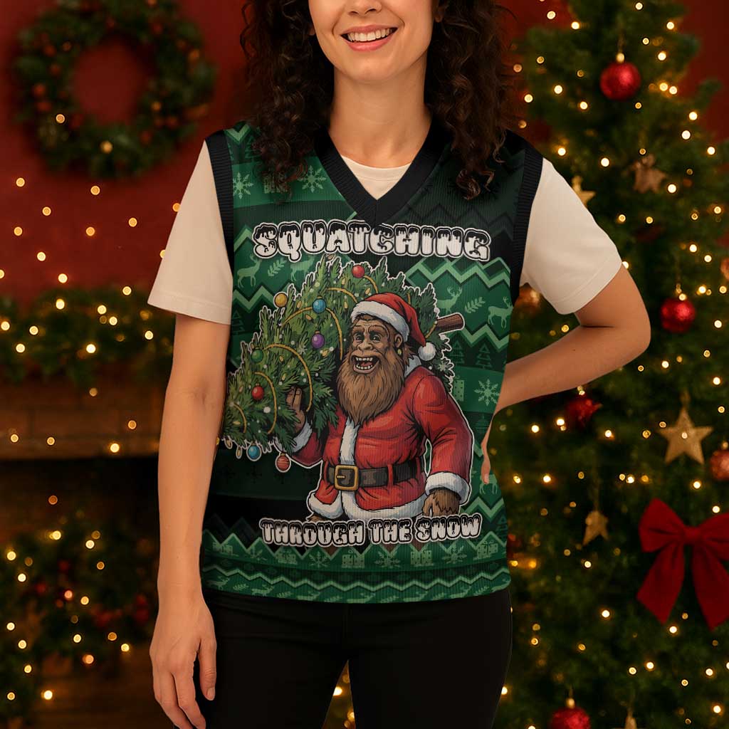 Bigfoot Christmas Knitted V-Neck Vest Squatching Through The Snow - Wonder Print Shop
