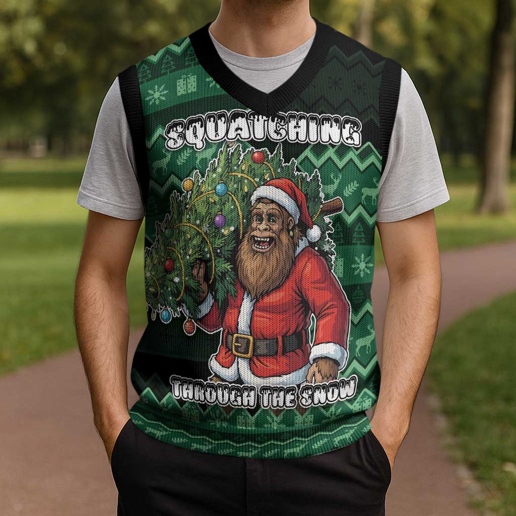 Bigfoot Christmas Knitted V-Neck Vest Squatching Through The Snow - Wonder Print Shop