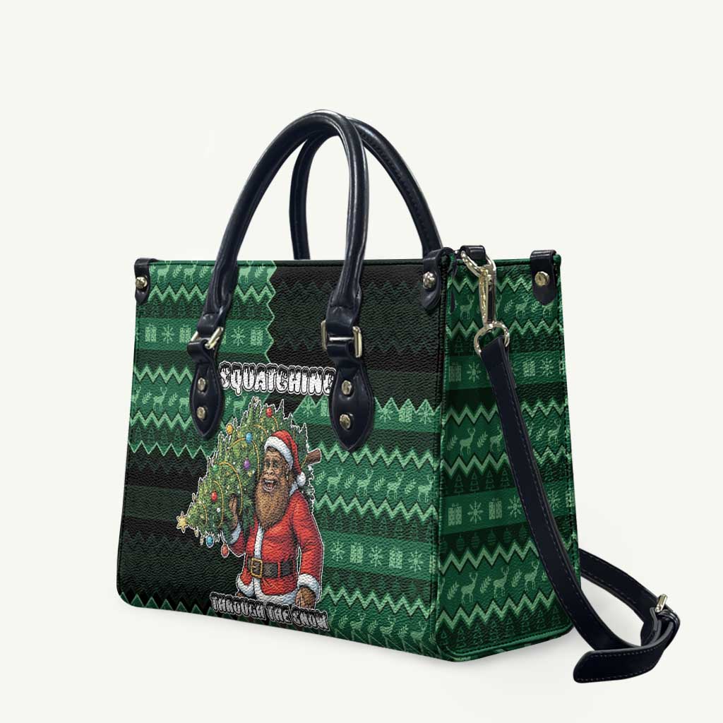 Bigfoot Christmas Leather Bag Squatching Through The Snow - Wonder Print Shop