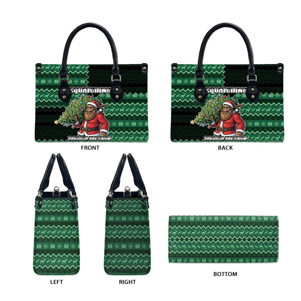 Bigfoot Christmas Leather Bag Squatching Through The Snow - Wonder Print Shop