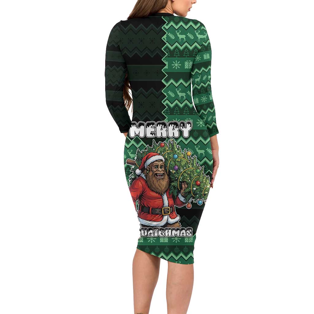 Bigfoot Christmas Long Sleeve Bodycon Dress Squatching Through The Snow - Wonder Print Shop