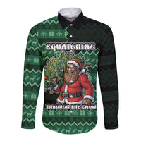 Bigfoot Christmas Long Sleeve Button Shirt Squatching Through The Snow - Wonder Print Shop
